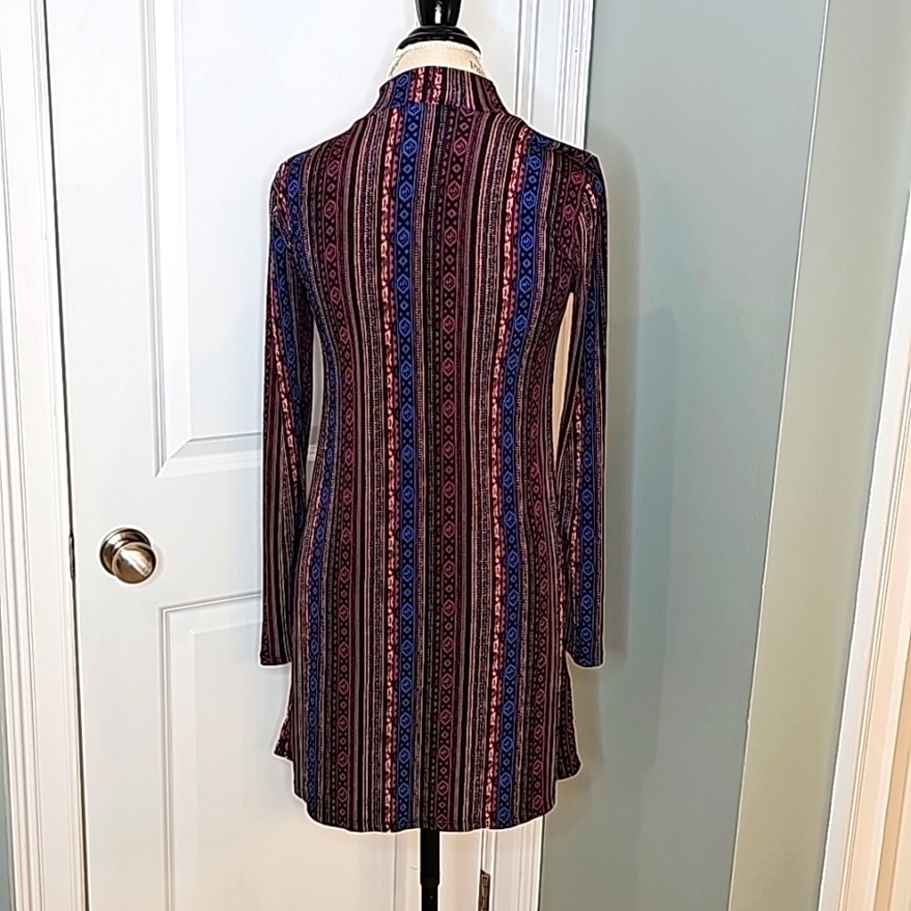 BCBGeneration Maroon & Blue Striped Pattern Long-Sleeve Mini Dress - Size Small - Picture 5 of 7